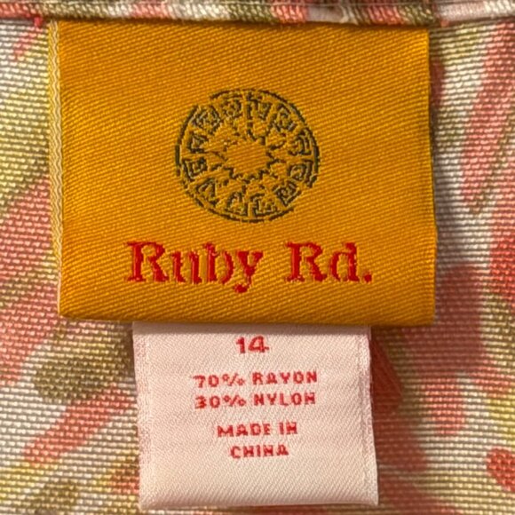 Ruby Rd. Button-Up Lightweight Blouse Size 14 Abstract Print Orange & Yellow - Picture 10 of 12